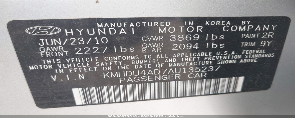 KMHDU4AD7AU135237 2010 HYUNDAI ELANTRA photo no. 9