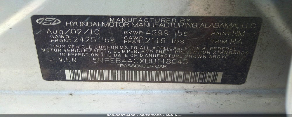 5NPEB4ACXBH118045 2011 HYUNDAI SONATA photo no. 9