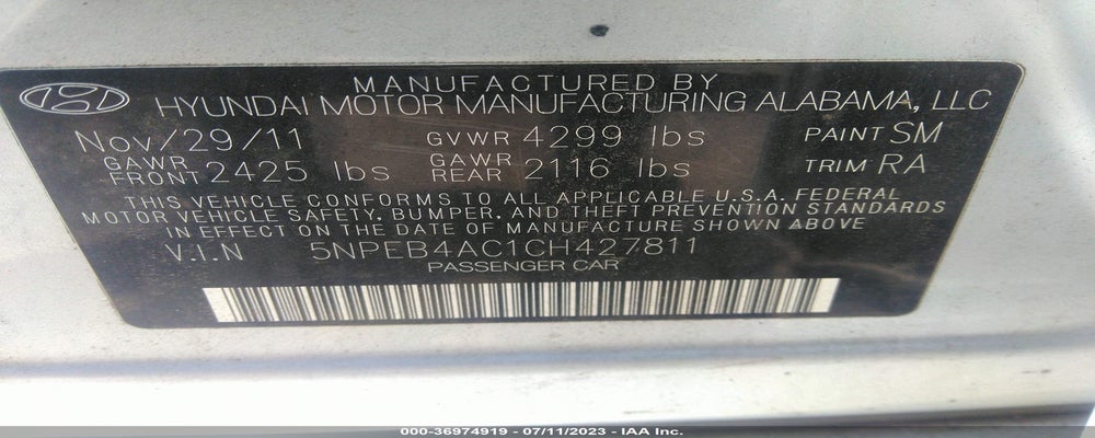 5NPEB4AC1CH427811 2012 HYUNDAI SONATA photo no. 9