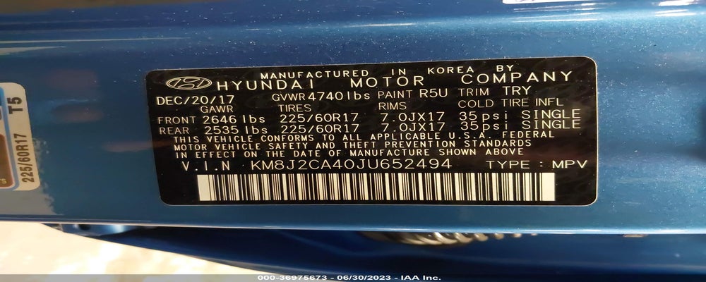 KM8J2CA40JU652494 2018 HYUNDAI TUCSON photo no. 9