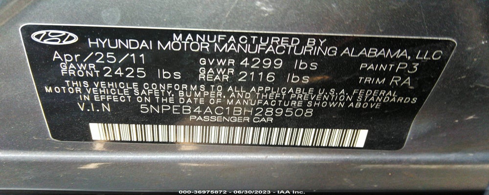 5NPEB4AC1BH289508 2011 HYUNDAI SONATA photo no. 9