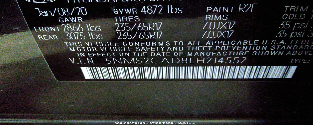 5NMS2CAD8LH214552 2020 HYUNDAI SANTA FE photo no. 9