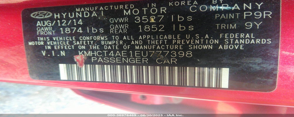 KMHCT4AE1EU777398 2014 HYUNDAI ACCENT photo no. 9