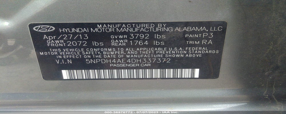 5NPDH4AE4DH337372 2013 HYUNDAI ELANTRA photo no. 9
