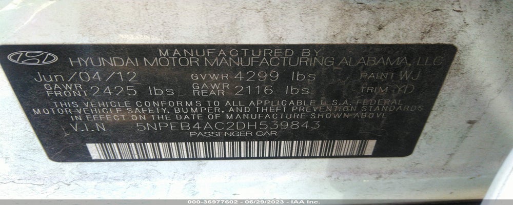 5NPEB4AC2DH539843 2013 HYUNDAI SONATA photo no. 9