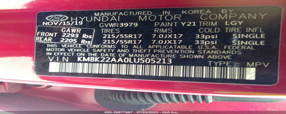 KM8K22AA0LU505213 2020 HYUNDAI KONA photo no. 9