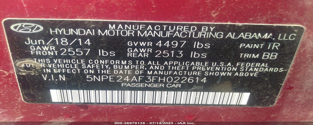 5NPE24AF3FH022614 2015 HYUNDAI SONATA photo no. 9