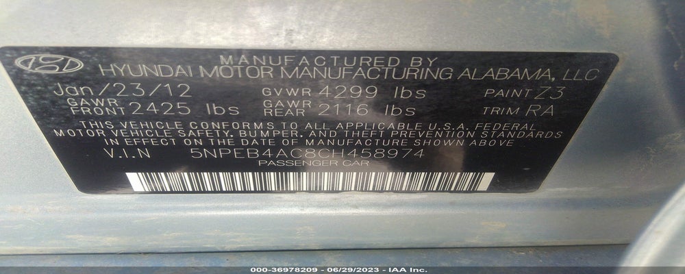 5NPEB4AC8CH458974 2012 HYUNDAI SONATA photo no. 9