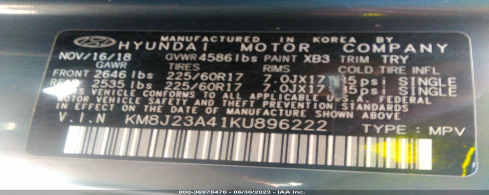 KM8J23A41KU896222 2019 HYUNDAI TUCSON photo no. 9