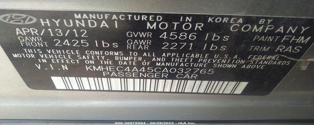 KMHEC4A45CA032765 2012 HYUNDAI SONATA photo no. 9