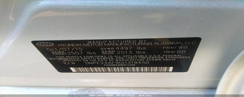5NPE24AF9GH318450 2016 HYUNDAI SONATA photo no. 9