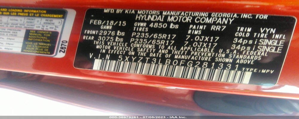 5XYZT3LB0FG281331 2015 HYUNDAI SANTA FE SPORT photo no. 9