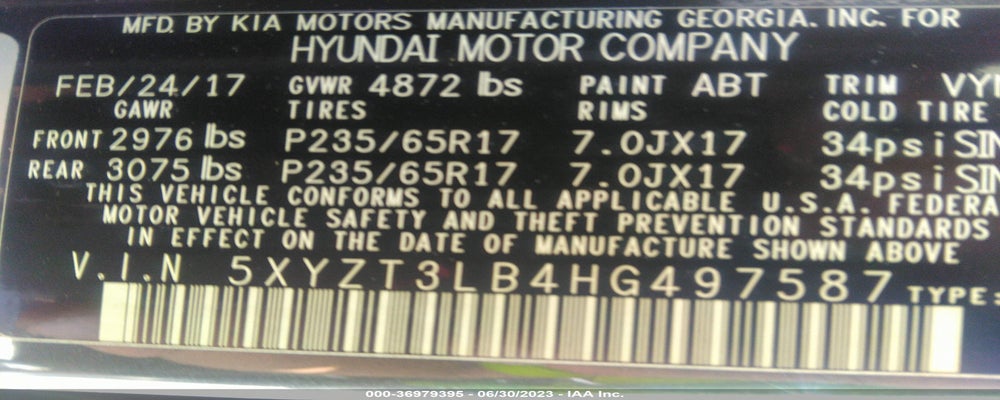 5XYZT3LB4HG497587 2017 HYUNDAI SANTA FE SPORT photo no. 9