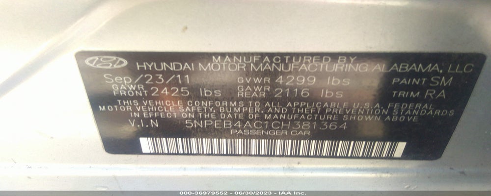 5NPEB4AC1CH381364 2012 HYUNDAI SONATA photo no. 9