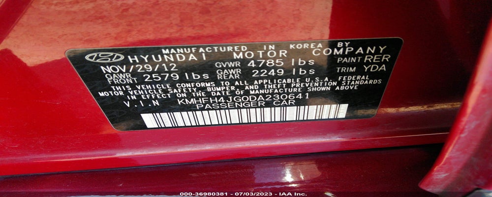 KMHFH4JG0DA230641 2013 HYUNDAI AZERA photo no. 9