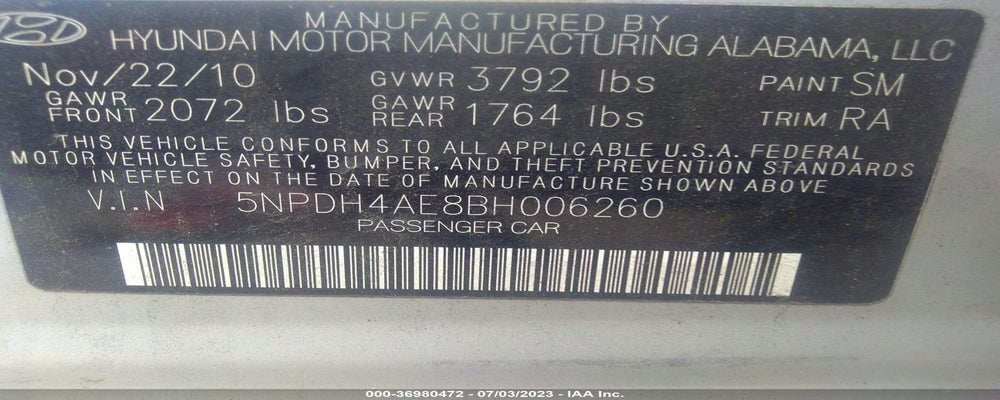 5NPDH4AE8BH006260 2011 HYUNDAI ELANTRA photo no. 9
