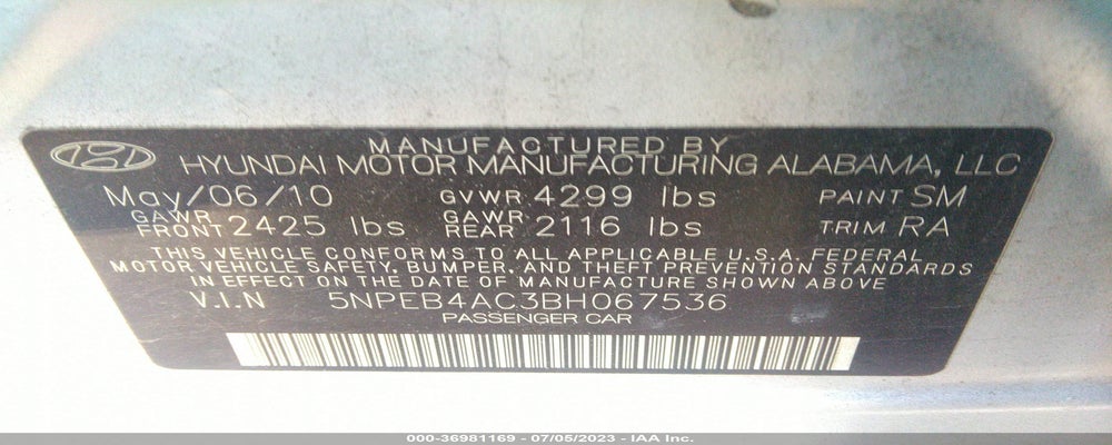 5NPEB4AC3BH067536 2011 HYUNDAI SONATA photo no. 9