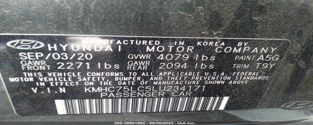 KMHC75LC5LU234171 2020 HYUNDAI IONIQ HYBRID photo no. 9