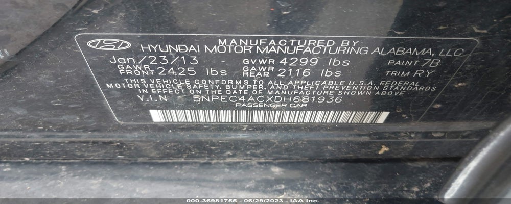 5NPEC4ACXDH681936 2013 HYUNDAI SONATA photo no. 9