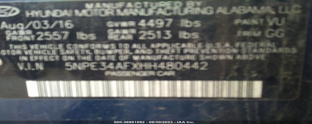 5NPE34AFXHH480442 2017 HYUNDAI SONATA photo no. 9