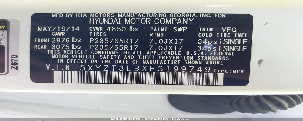 5XYZT3LBXEG199749 2014 HYUNDAI SANTA FE SPORT photo no. 9