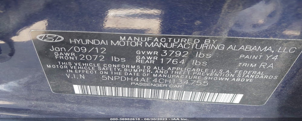 5NPDH4AE4CH134755 2012 HYUNDAI ELANTRA photo no. 9