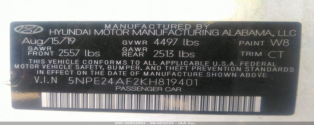 5NPE24AF2KH819401 2019 HYUNDAI SONATA photo no. 9