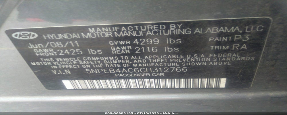 5NPEB4AC6CH312766 2012 HYUNDAI SONATA photo no. 9