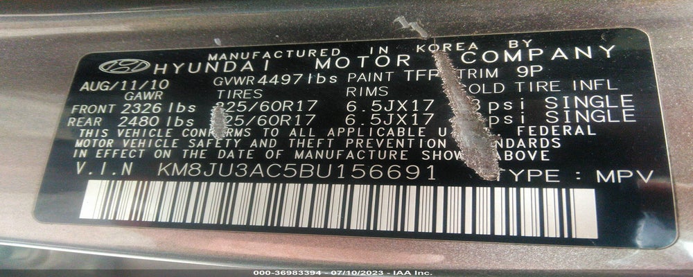 KM8JU3AC5BU156691 2011 HYUNDAI TUCSON photo no. 9
