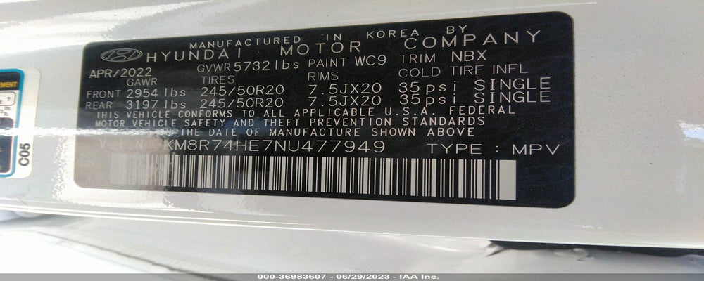 KM8R74HE7NU477949 2022 HYUNDAI PALISADE photo no. 9