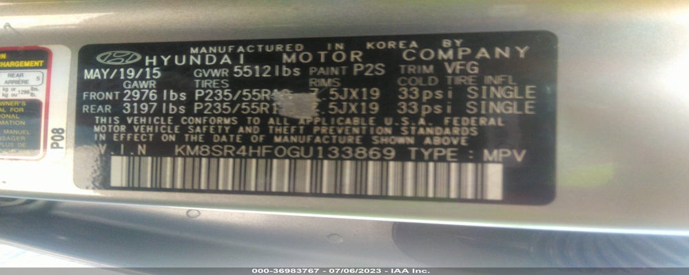 KM8SR4HF0GU133869 2016 HYUNDAI SANTA FE photo no. 9