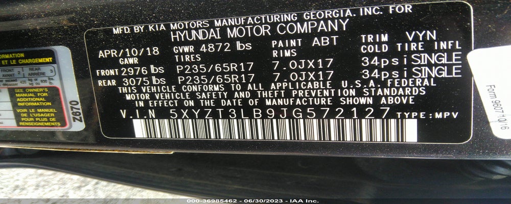 5XYZT3LB9JG572127 2018 HYUNDAI SANTA FE SPORT photo no. 9