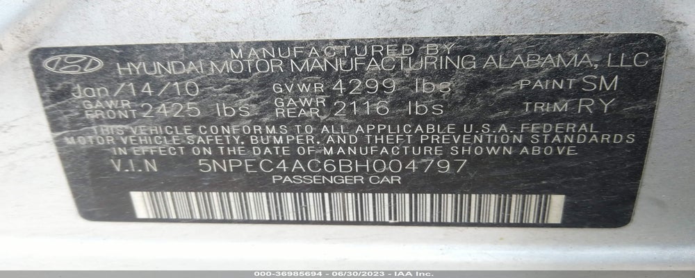 5NPEC4AC6BH004797 2011 HYUNDAI SONATA photo no. 9