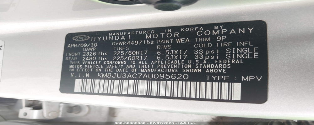 KM8JU3AC7AU095620 2010 HYUNDAI TUCSON photo no. 9