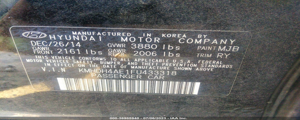 KMHDH4AE1FU433318 2015 HYUNDAI ELANTRA photo no. 9