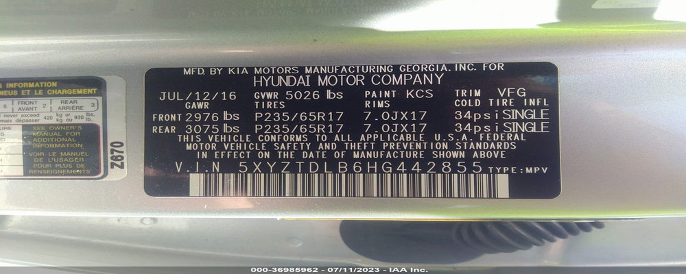 5XYZTDLB6HG442855 2017 HYUNDAI SANTA FE SPORT photo no. 9