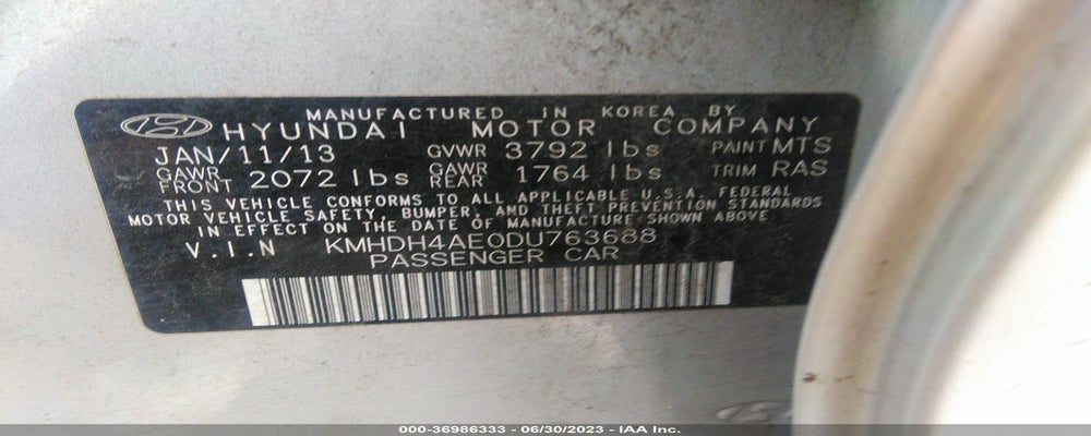 KMHDH4AE0DU763688 2013 HYUNDAI ELANTRA photo no. 9