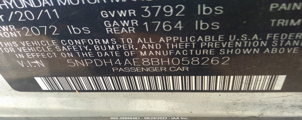 5NPDH4AE8BH058262 2011 HYUNDAI ELANTRA photo no. 9
