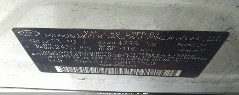 5NPEC4AC7BH197560 2011 HYUNDAI SONATA photo no. 9