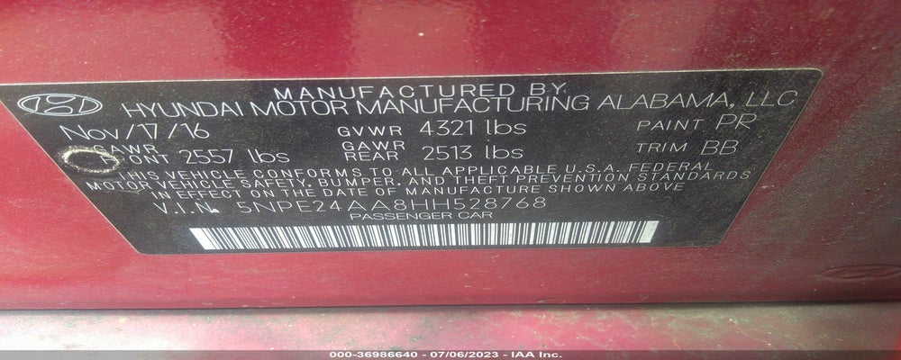 5NPE24AA8HH528768 2017 HYUNDAI SONATA photo no. 9