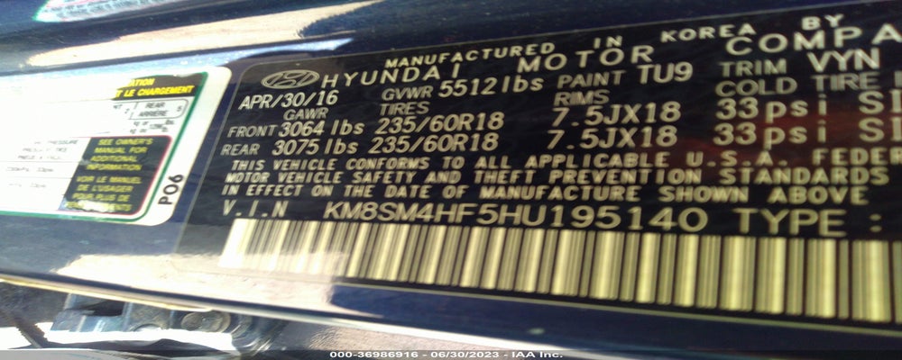 KM8SM4HF5HU195140 2017 HYUNDAI SANTA FE photo no. 9