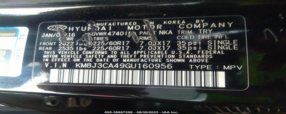 KM8J3CA49GU160956 2016 HYUNDAI TUCSON photo no. 9