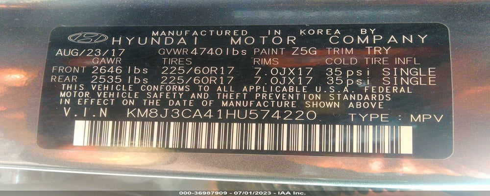 KM8J3CA41HU574220 2017 HYUNDAI TUCSON photo no. 9