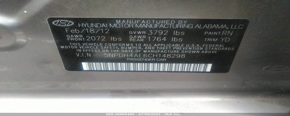 5NPDH4AE6CH148298 2012 HYUNDAI ELANTRA photo no. 9