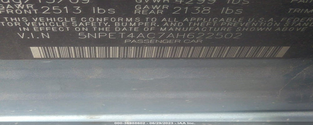 5NPET4AC7AH622502 2010 HYUNDAI SONATA photo no. 9