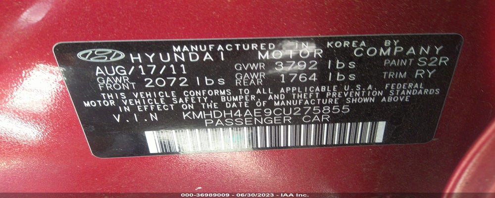 KMHDH4AE9CU275855 2012 HYUNDAI ELANTRA photo no. 9