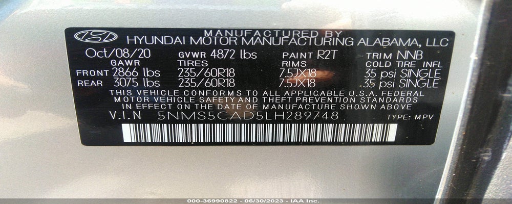 5NMS5CAD5LH289748 2020 HYUNDAI SANTA FE photo no. 9