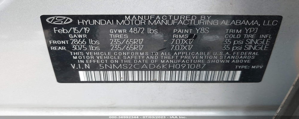 5NMS2CAD6KH091087 2019 HYUNDAI SANTA FE photo no. 9