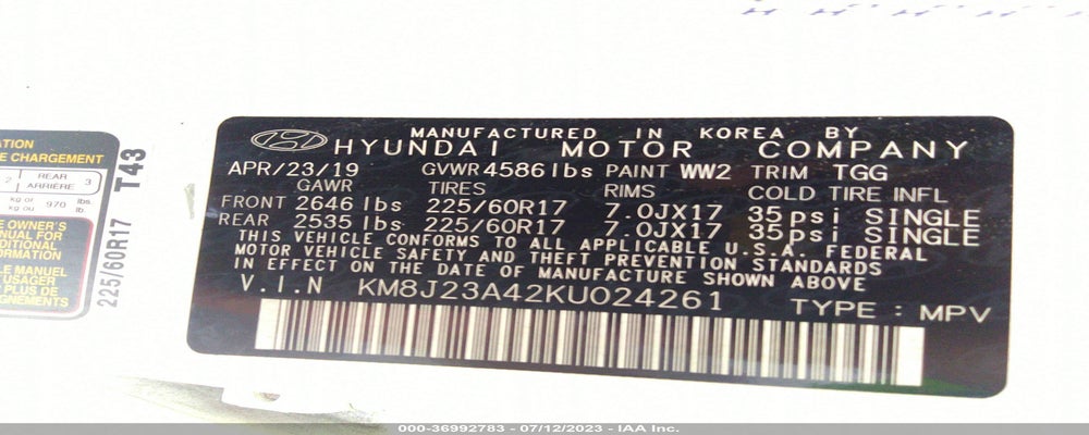 KM8J23A42KU024261 2019 HYUNDAI TUCSON photo no. 9