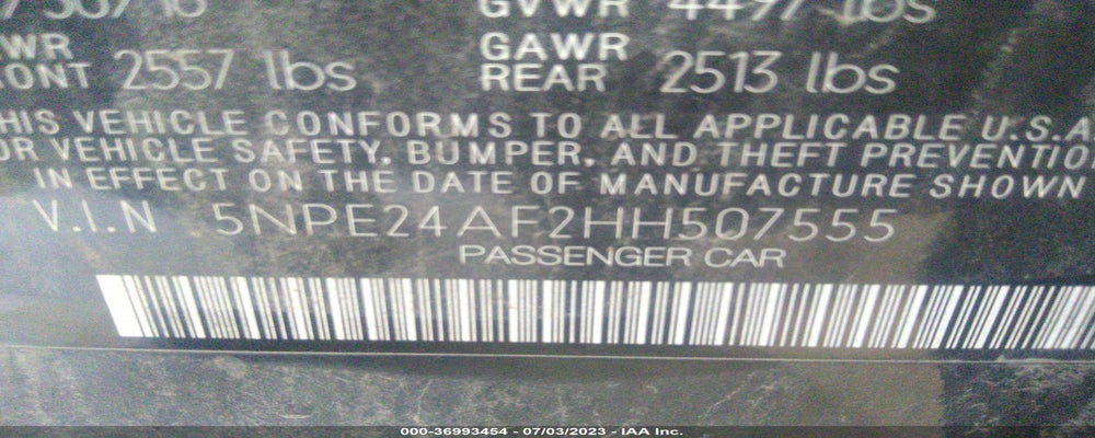 5NPE24AF2HH507555 2017 HYUNDAI SONATA photo no. 9